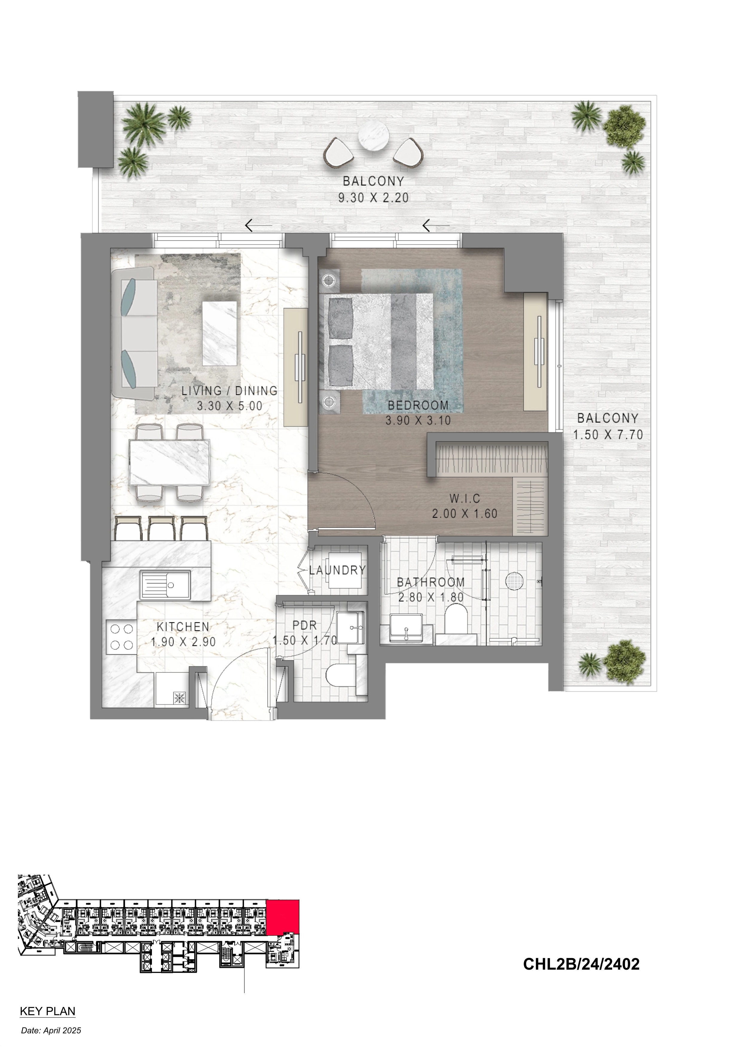 1 Bedroom for 1001 sq feet floor plan