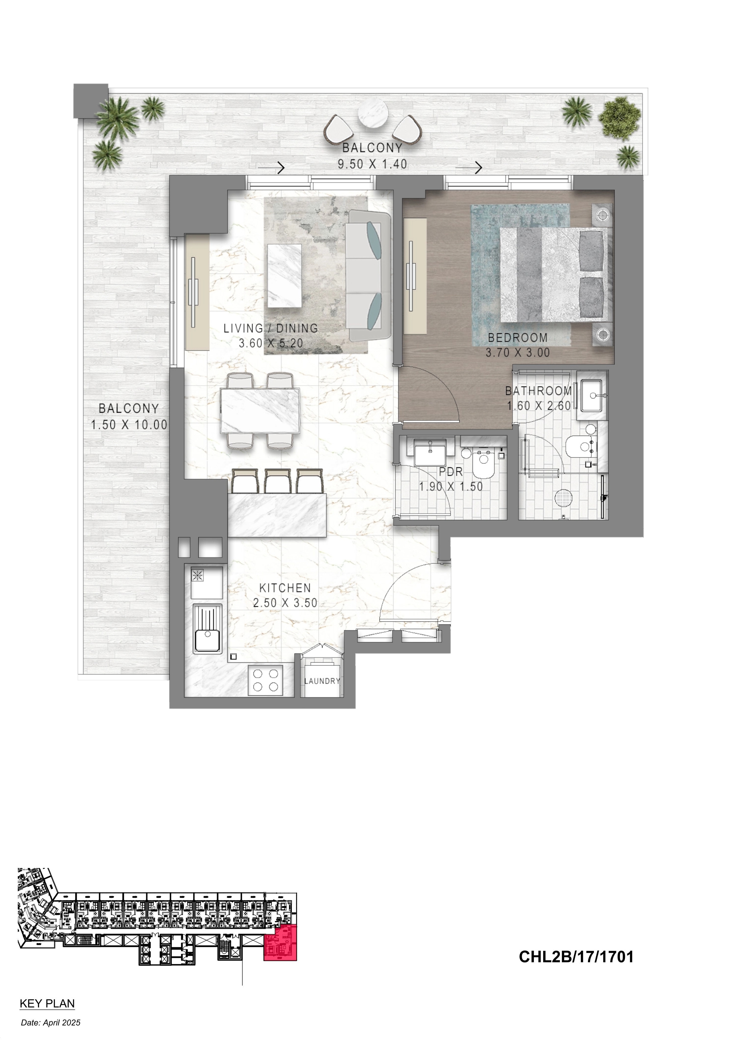 1 Bedroom for 921 sq feet floor plan