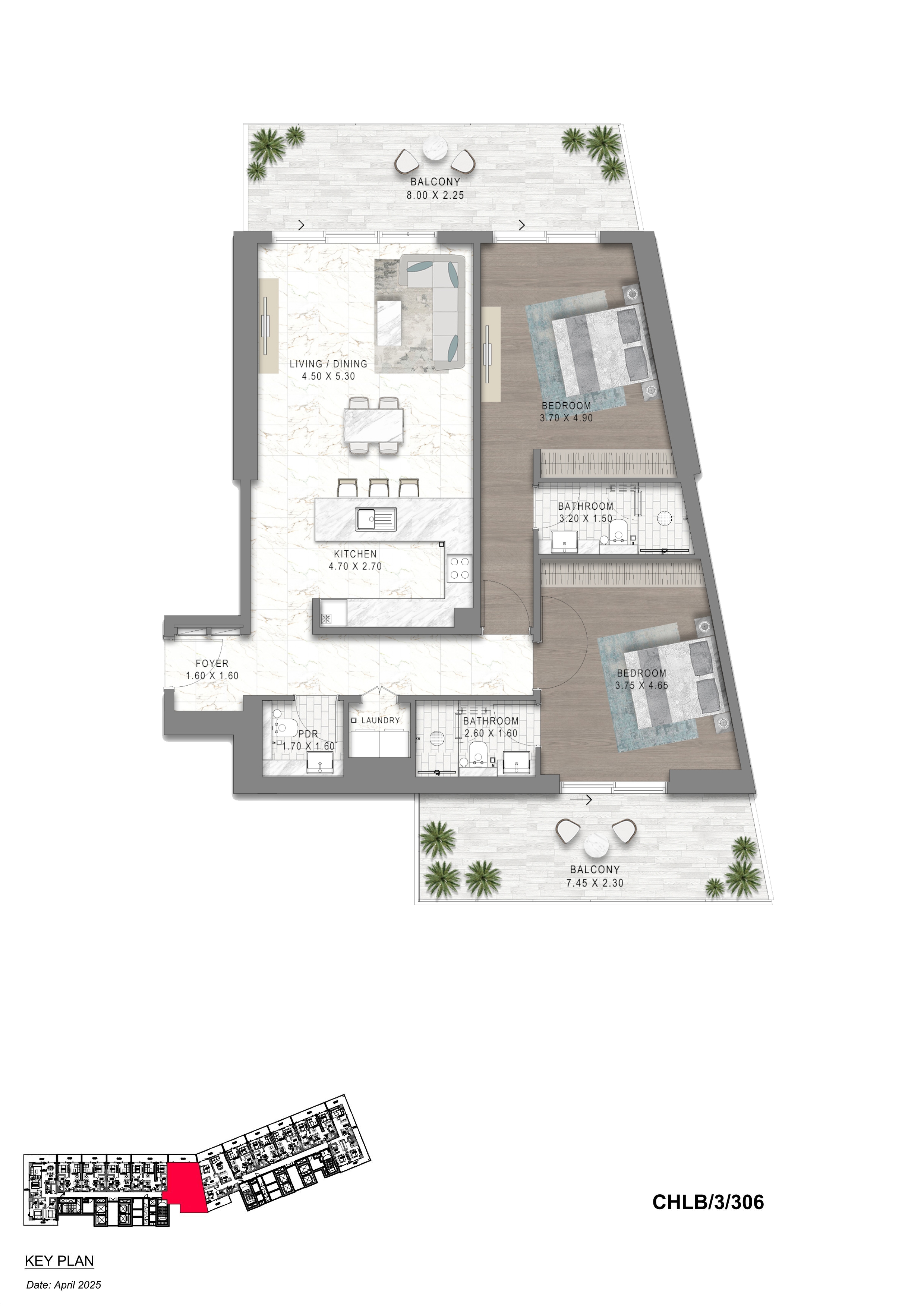 2 Bedroom for 1575 sq feet floor plan