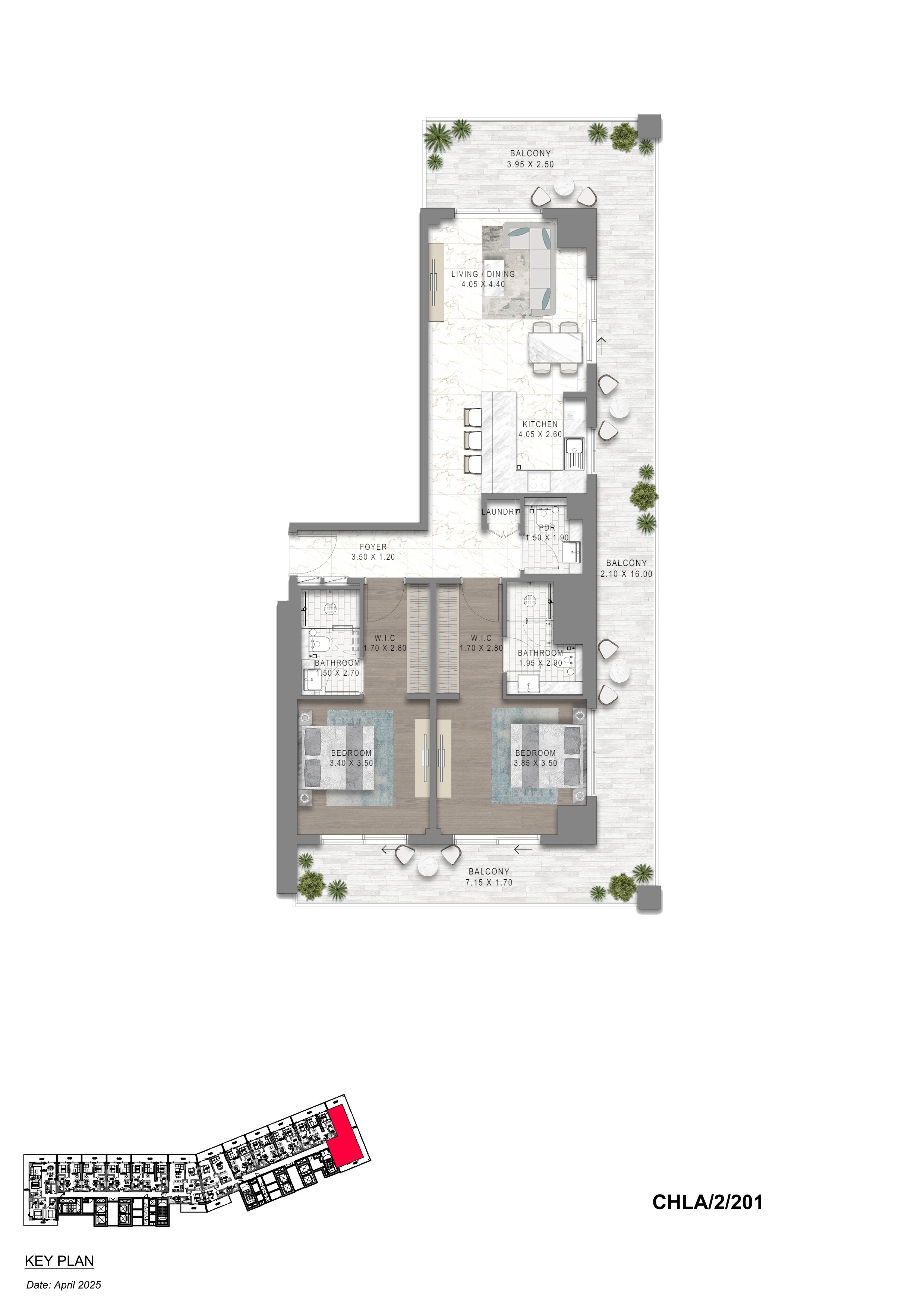 2 Bedroom for 1610 sq feet floor plan