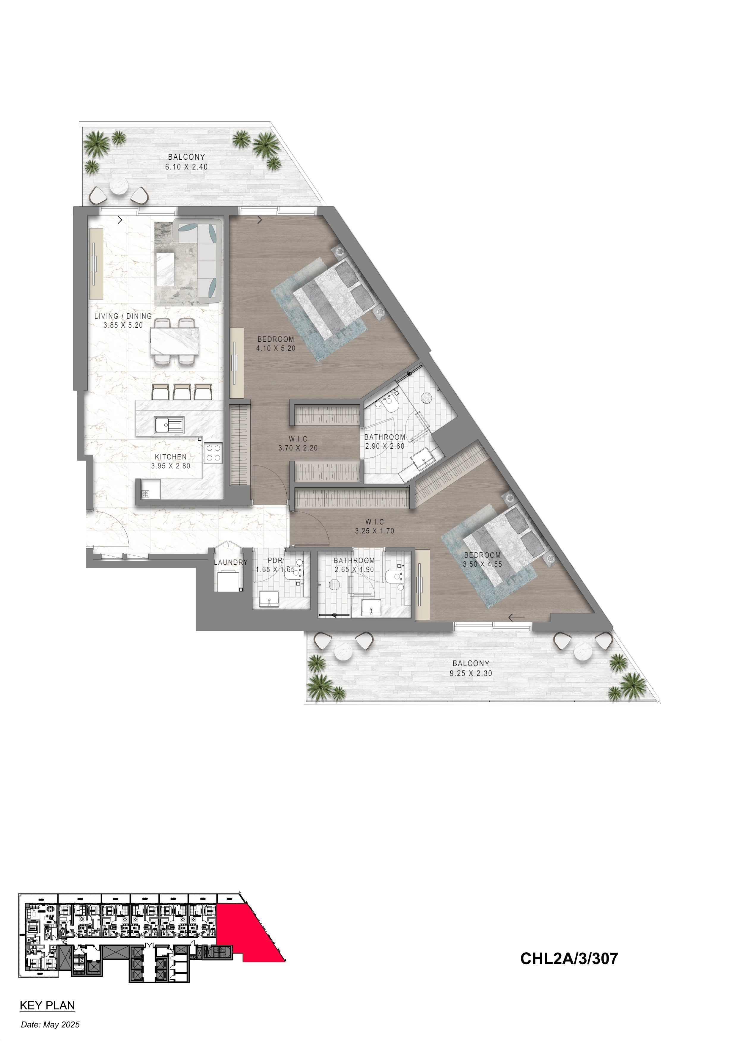 2 Bedroom for 1659 sq feet floor plan